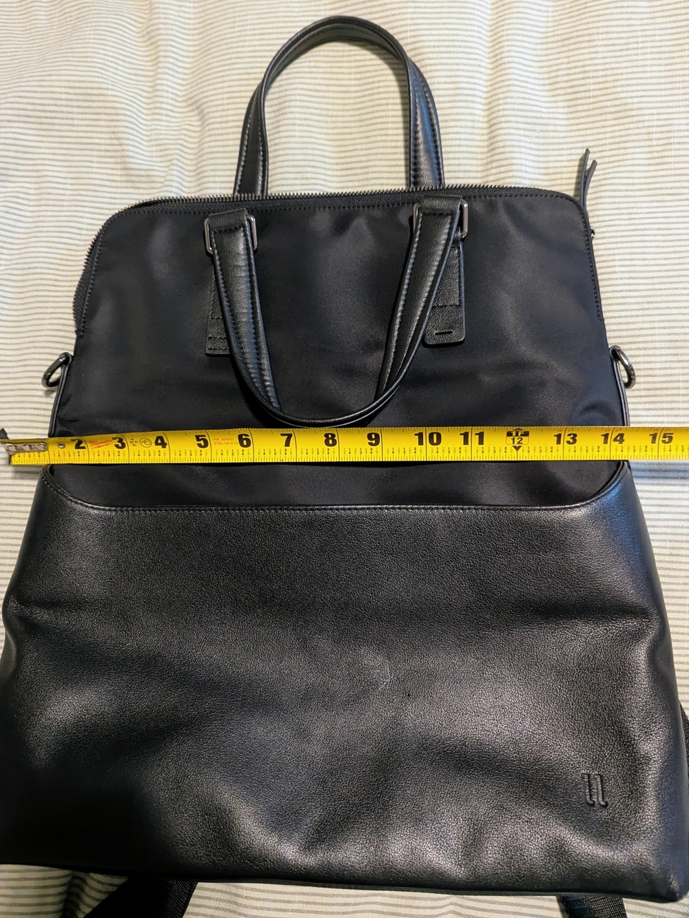Pelle Black Leather & Nylon Convertible Laptop Tote Backpack RFID Trolley Strap - Picture 10 of 13